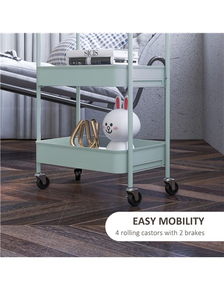 HOMCOM Three-Tier Steel Storage Trolley - Light Blue 850-292V00LB - pic 112332 | FastDaddyshop