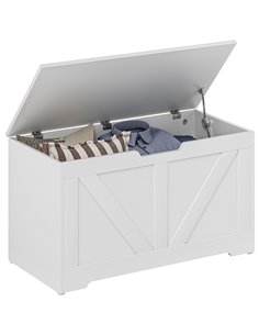 HOMCOM 100L Home Storage Box, with Safety Hinges - White Wood-Effect 838-480V80WT