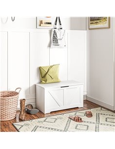 HOMCOM 100L Home Storage Box, with Safety Hinges - White Wood-Effect 838-480V80WT 2