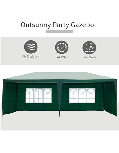 Outsunny 6 x 3 m Party Tent Gazebo Marquee Outdoor Patio Canopy Shelter with Windows and Side Panels Green