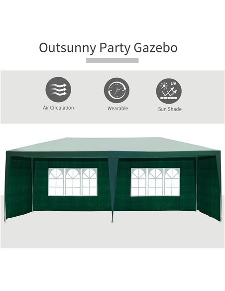 Outsunny 6 x 3 m Party Tent Gazebo Marquee Outdoor Patio Canopy Shelter with Windows and Side Panels Green - pic 11243 | FastDaddyshop