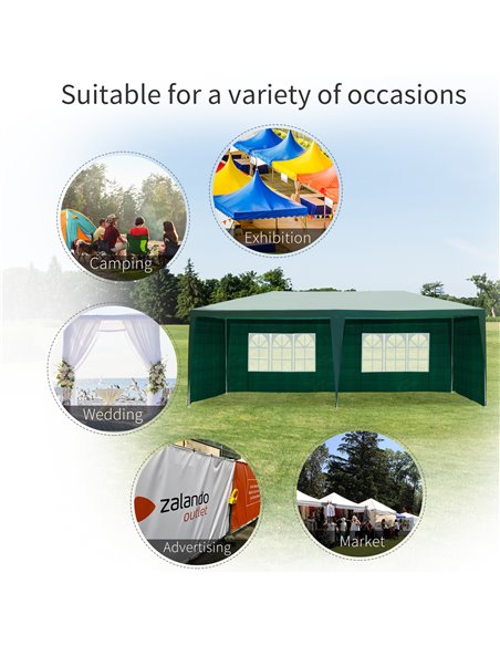Outsunny 6 x 3 m Party Tent Gazebo Marquee Outdoor Patio Canopy Shelter with Windows and Side Panels Green - pic 11244 | FastDaddyshop