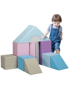 HOMCOM 11-Piece Soft Play Set Kids Foam Blocks, Toys for Climb and Crawl, Blue 3D0-008V02MX