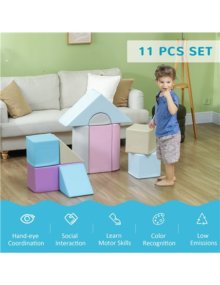 HOMCOM 11-Piece Soft Play Set Kids Foam Blocks, Toys for Climb and Crawl, Blue 3D0-008V02MX - pic 112502 | FastDaddyshop