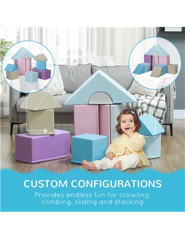 HOMCOM 11-Piece Soft Play Set Kids Foam Blocks, Toys for Climb and Crawl, Blue 3D0-008V02MX