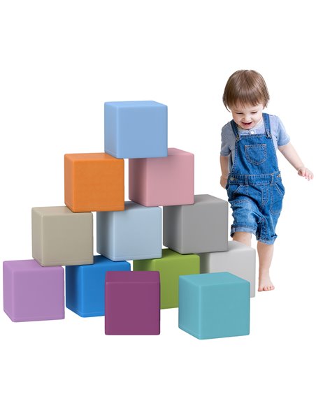 HOMCOM 12 PCs Soft Play Blocks, Soft Foam Toy, Building and Stacking Blocks for Kids, Blue 3D0-003V02MX - pic 112535 | FastDaddyshop