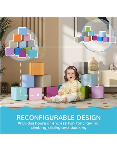 HOMCOM 12 PCs Soft Play Blocks, Soft Foam Toy, Building and Stacking Blocks for Kids, Blue 3D0-003V02MX