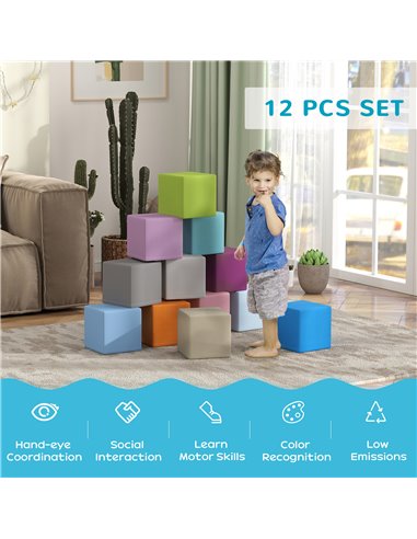 HOMCOM 12 PCs Soft Play Blocks, Soft Foam Toy, Building and Stacking Blocks for Kids, Blue 3D0-003V02MX