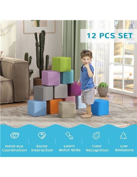 HOMCOM 12 PCs Soft Play Blocks, Soft Foam Toy, Building and Stacking Blocks for Kids, Blue 3D0-003V02MX - pic 112541 | FastDaddyshop