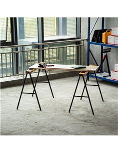 HOMCOM 2PCS Saw Horse Twin Pack Folding Workbench Metal Trestle Stands with Non-slip EVA Surface for Sawing Work Max Load 125kg  2