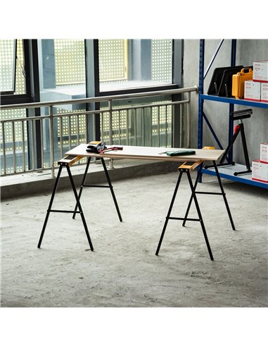 HOMCOM 2PCS Saw Horse Twin Pack Folding Workbench Metal Trestle Stands with Non-slip EVA Surface for Sawing Work Max Load 125kg 