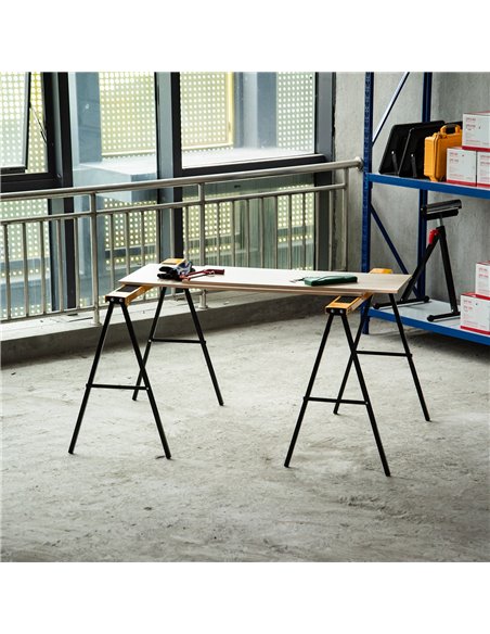 HOMCOM 2PCS Saw Horse Twin Pack Folding Workbench Metal Trestle Stands with Non-slip EVA Surface for Sawing Work Max Load 125kg  - pic 112689 | FastDaddyshop