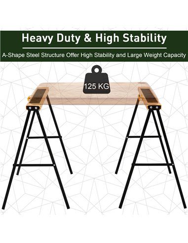 HOMCOM 2PCS Saw Horse Twin Pack Folding Workbench Metal Trestle Stands with Non-slip EVA Surface for Sawing Work Max Load 125kg 