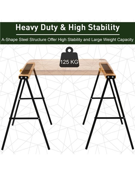 HOMCOM 2PCS Saw Horse Twin Pack Folding Workbench Metal Trestle Stands with Non-slip EVA Surface for Sawing Work Max Load 125kg  - pic 112691 | FastDaddyshop