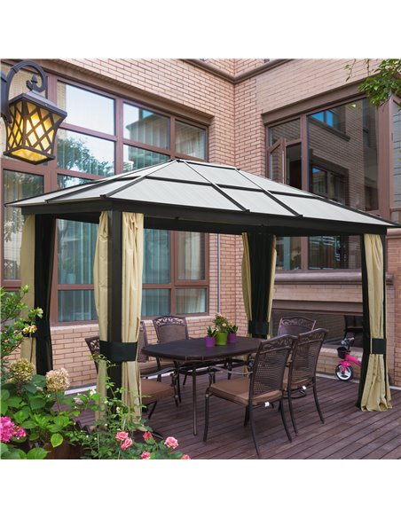 Outsunny 3.6 x 3(m) Hardtop Gazebo Canopy with Polycarbonate Roof and Aluminium Frame, Garden Pavilion with Mosquito Netting and - pic 11273 | FastDaddyshop