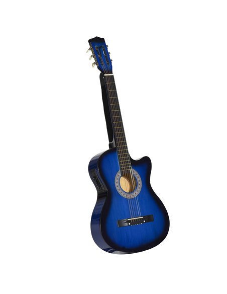 HOMCOM 38 Inch Full Size Blue Classical Acoustic Electric Guitar Kids Guitar and Junior Guitar   Premium Gloss Finish w/Case - B - pic 112733 | FastDaddyshop