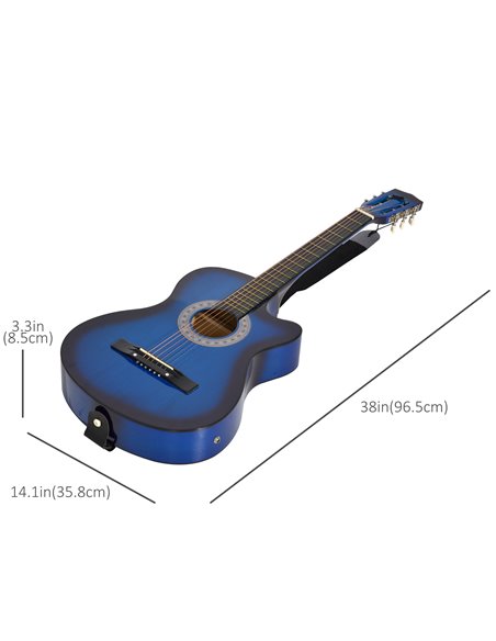 HOMCOM 38 Inch Full Size Blue Classical Acoustic Electric Guitar Kids Guitar and Junior Guitar   Premium Gloss Finish w/Case - B - pic 112735 | FastDaddyshop