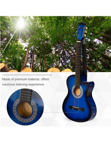 HOMCOM 38 Inch Full Size Blue Classical Acoustic Electric Guitar Kids Guitar and Junior Guitar   Premium Gloss Finish w/Case - B
