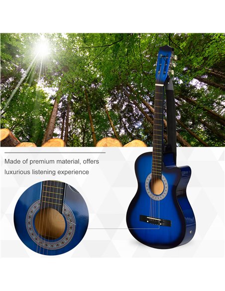 HOMCOM 38 Inch Full Size Blue Classical Acoustic Electric Guitar Kids Guitar and Junior Guitar   Premium Gloss Finish w/Case - B - pic 112737 | FastDaddyshop