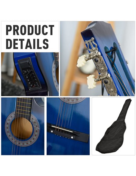 HOMCOM 38 Inch Full Size Blue Classical Acoustic Electric Guitar Kids Guitar and Junior Guitar   Premium Gloss Finish w/Case - B - pic 112738 | FastDaddyshop