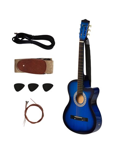 HOMCOM 38 Inch Full Size Blue Classical Acoustic Electric Guitar Kids Guitar and Junior Guitar   Premium Gloss Finish w/Case - B