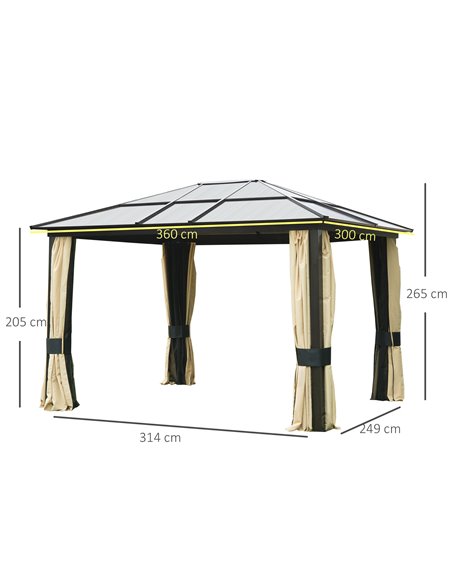 Outsunny 3.6 x 3(m) Hardtop Gazebo Canopy with Polycarbonate Roof and Aluminium Frame, Garden Pavilion with Mosquito Netting and - pic 11274 | FastDaddyshop
