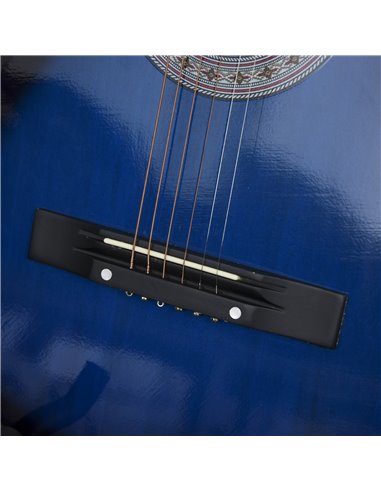 HOMCOM 38 Inch Full Size Blue Classical Acoustic Electric Guitar Kids Guitar and Junior Guitar   Premium Gloss Finish w/Case - B