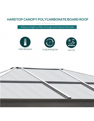 Outsunny 3.6 x 3(m) Hardtop Gazebo Canopy with Polycarbonate Roof and Aluminium Frame, Garden Pavilion with Mosquito Netting and