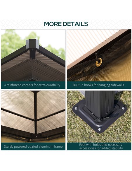 Outsunny 3.6 x 3(m) Hardtop Gazebo Canopy with Polycarbonate Roof and Aluminium Frame, Garden Pavilion with Mosquito Netting and - pic 11277 | FastDaddyshop