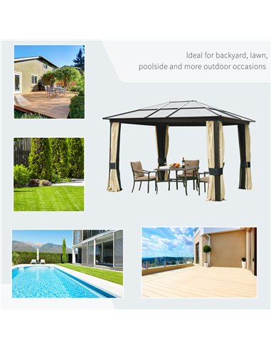Outsunny 3.6 x 3(m) Hardtop Gazebo Canopy with Polycarbonate Roof and Aluminium Frame, Garden Pavilion with Mosquito Netting and