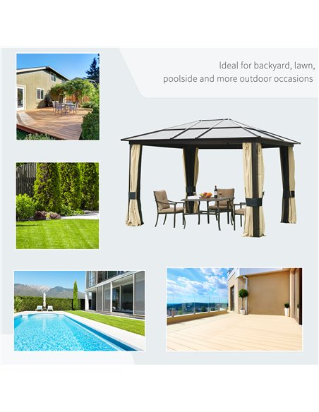 Outsunny 3.6 x 3(m) Hardtop Gazebo Canopy with Polycarbonate Roof and Aluminium Frame, Garden Pavilion with Mosquito Netting and - pic 11278 | FastDaddyshop