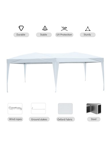 Outsunny 6x3 m Pop-Up Gazebo-White Oxford Cloth/Steel