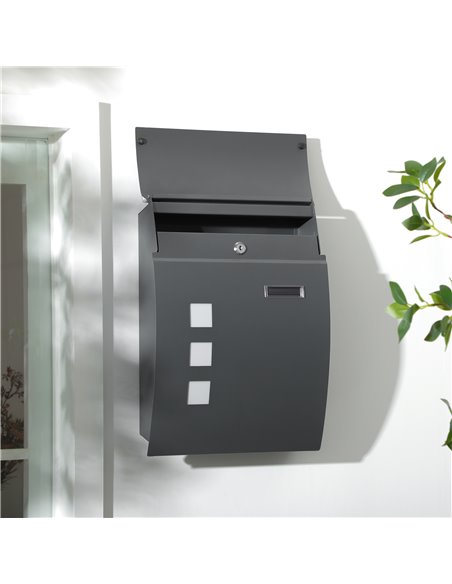 HOMCOM Wall Mounted Letter Box, Weatherproof Post Box for Outside Wall, Modern Mailbox with 2 Keys and Nameplate, Anthracite Gre - pic 113004 | FastDaddyshop