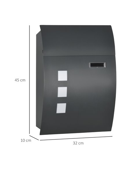 HOMCOM Wall Mounted Letter Box, Weatherproof Post Box for Outside Wall, Modern Mailbox with 2 Keys and Nameplate, Anthracite Gre - pic 113005 | FastDaddyshop