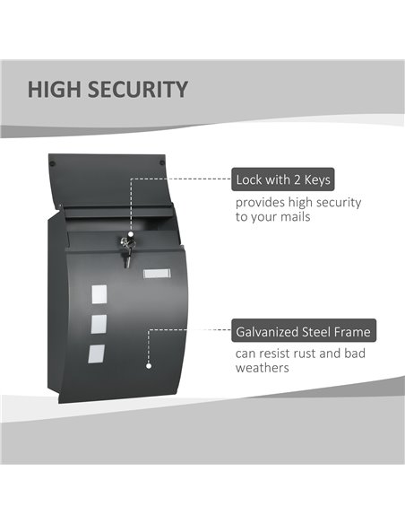 HOMCOM Wall Mounted Letter Box, Weatherproof Post Box for Outside Wall, Modern Mailbox with 2 Keys and Nameplate, Anthracite Gre - pic 113006 | FastDaddyshop