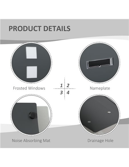 HOMCOM Wall Mounted Letter Box, Weatherproof Post Box for Outside Wall, Modern Mailbox with 2 Keys and Nameplate, Anthracite Gre - pic 113007 | FastDaddyshop