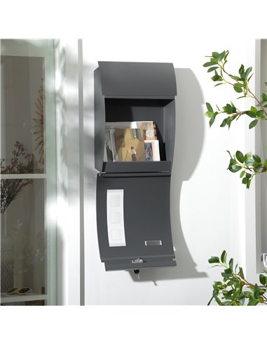 HOMCOM Wall Mounted Letter Box, Weatherproof Post Box for Outside Wall, Modern Mailbox with 2 Keys and Nameplate, Anthracite Gre