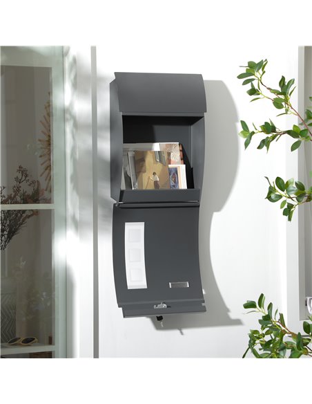 HOMCOM Wall Mounted Letter Box, Weatherproof Post Box for Outside Wall, Modern Mailbox with 2 Keys and Nameplate, Anthracite Gre - pic 113009 | FastDaddyshop