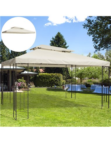 Outsunny 3x4m Gazebo Replacement Roof Canopy 2 Tier Top UV Cover Garden Patio Outdoor Sun Awning Shelters Cream (TOP ONLY)
