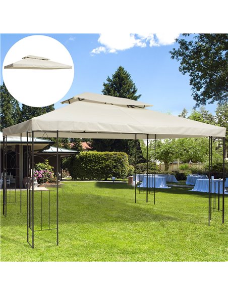 Outsunny 3x4m Gazebo Replacement Roof Canopy 2 Tier Top UV Cover Garden Patio Outdoor Sun Awning Shelters Cream (TOP ONLY) - pic 11305 | FastDaddyshop