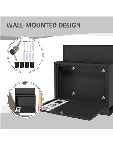 HOMCOM Wall Mounted Letterbox, Weatherproof Post Box, Modern Mailbox with 2 Keys and Viewing Windows, Easy to Install B80-015V00