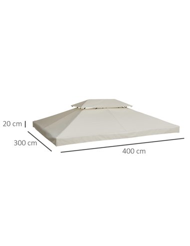 Outsunny 3x4m Gazebo Replacement Roof Canopy 2 Tier Top UV Cover Garden Patio Outdoor Sun Awning Shelters Cream (TOP ONLY)