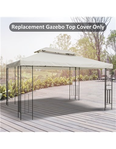 Outsunny 3x4m Gazebo Replacement Roof Canopy 2 Tier Top UV Cover Garden Patio Outdoor Sun Awning Shelters Cream (TOP ONLY)