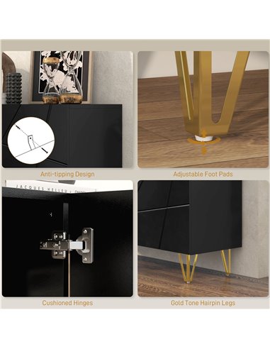 HOMCOM Modern Luxe High Gloss Sideboard, with Hairpin Legs - White 839-935V80BK
