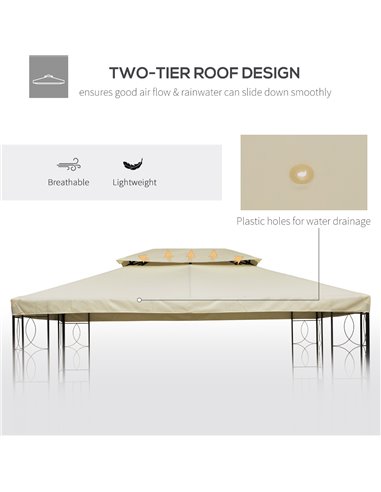 Outsunny 3x4m Gazebo Replacement Roof Canopy 2 Tier Top UV Cover Garden Patio Outdoor Sun Awning Shelters Cream (TOP ONLY)