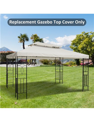 Outsunny 3x4m Gazebo Replacement Roof Canopy 2 Tier Top UV Cover Garden Patio Outdoor Sun Awning Shelters Cream (TOP ONLY)