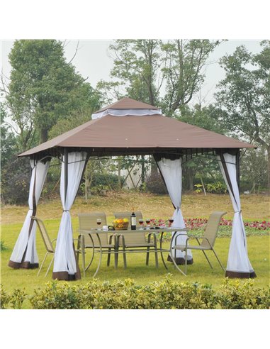 Outsunny 3 x 3 meter Patio Metal Gazebo Square Outdoor Party Wedding Canopy Shelter w/Mesh - Brown