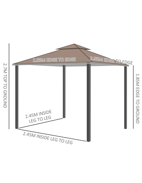 Outsunny 3 x 3 meter Patio Metal Gazebo Square Outdoor Party Wedding Canopy Shelter w/Mesh - Brown - pic 11314 | FastDaddyshop