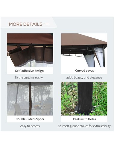 Outsunny 3 x 3 meter Patio Metal Gazebo Square Outdoor Party Wedding Canopy Shelter w/Mesh - Brown