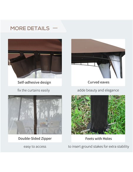 Outsunny 3 x 3 meter Patio Metal Gazebo Square Outdoor Party Wedding Canopy Shelter w/Mesh - Brown - pic 11316 | FastDaddyshop